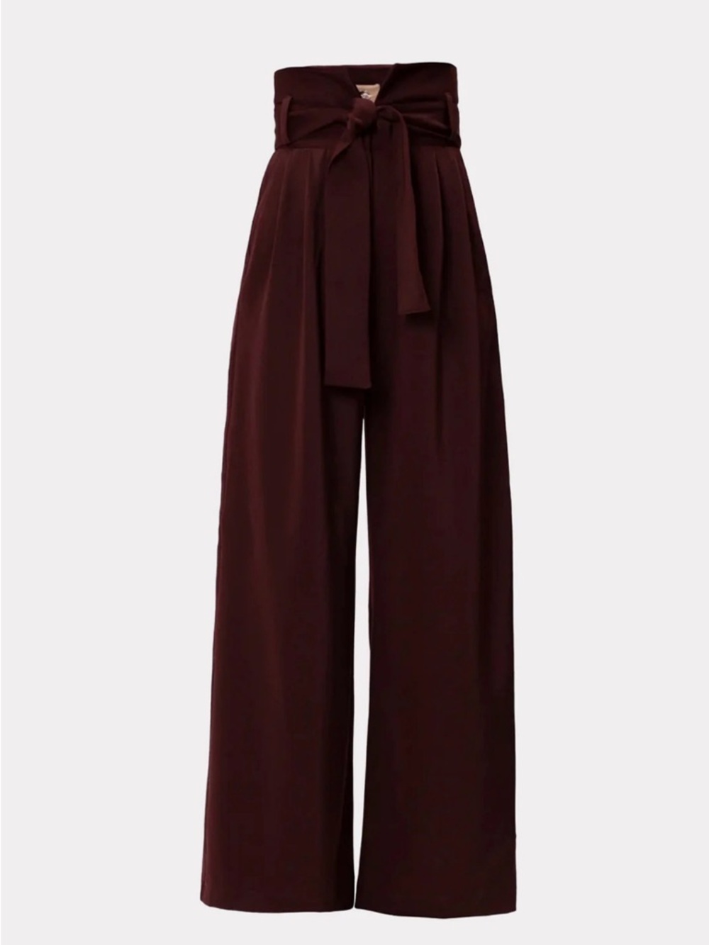 High-Waist Wide-Leg Pants with Tie Belt - Deep Burgundy